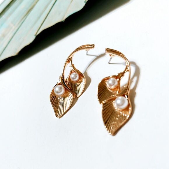 Gold leaf drop earrings #4 - Picture 2 of 3